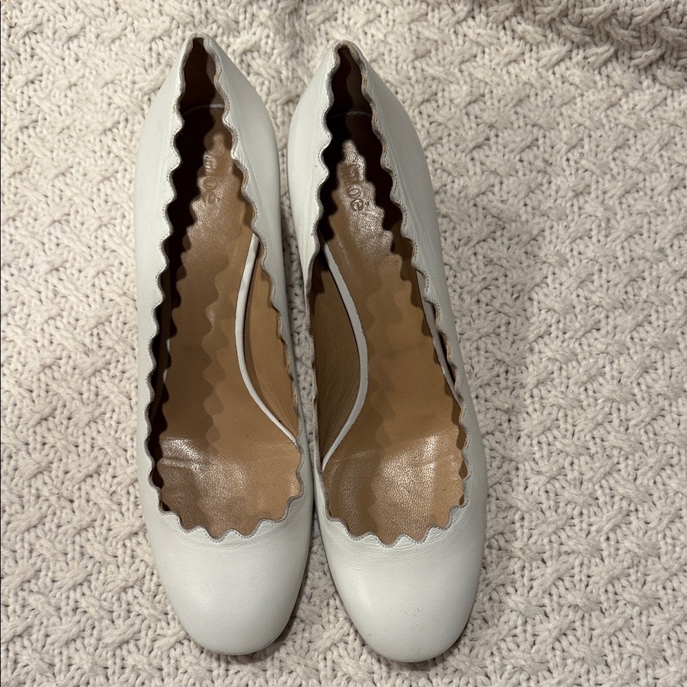 CHLOE WOMENS Scalloped Lauren Heels White Leather Pumps 41